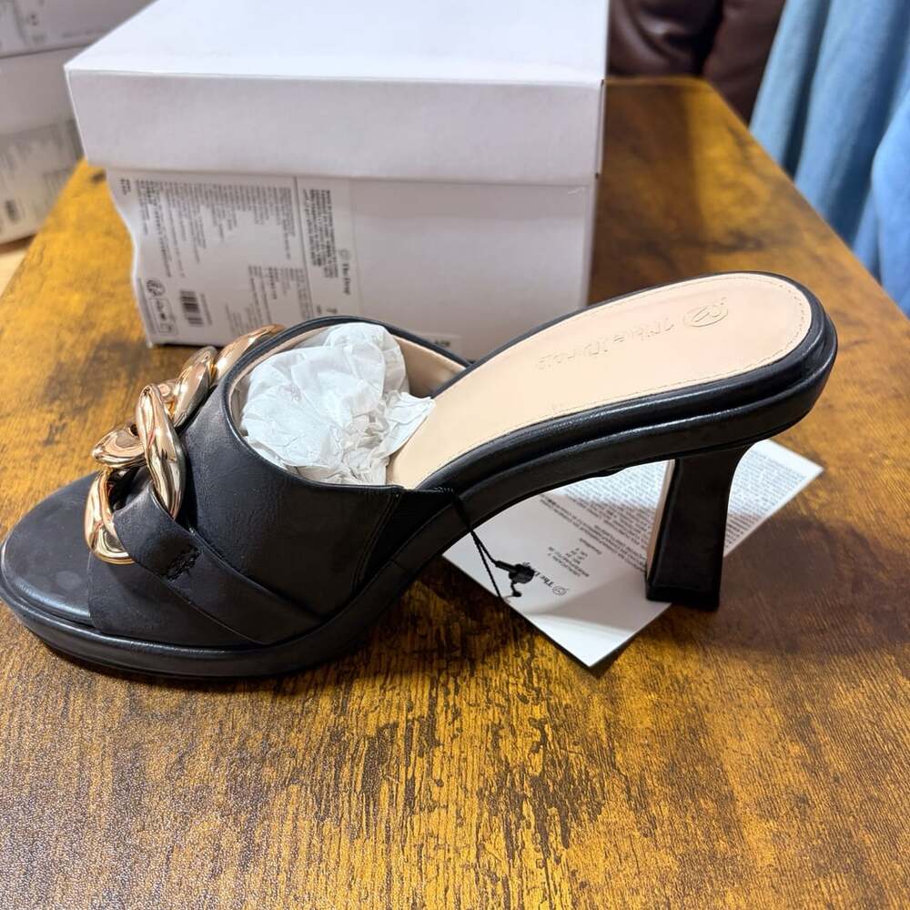 The Drop Zena Chain Link Heeled Sandal Size 7 Black
